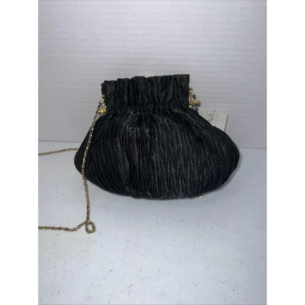 Vintage 1980s Satin Pleated Vanessa Black Cocktail Purse 40